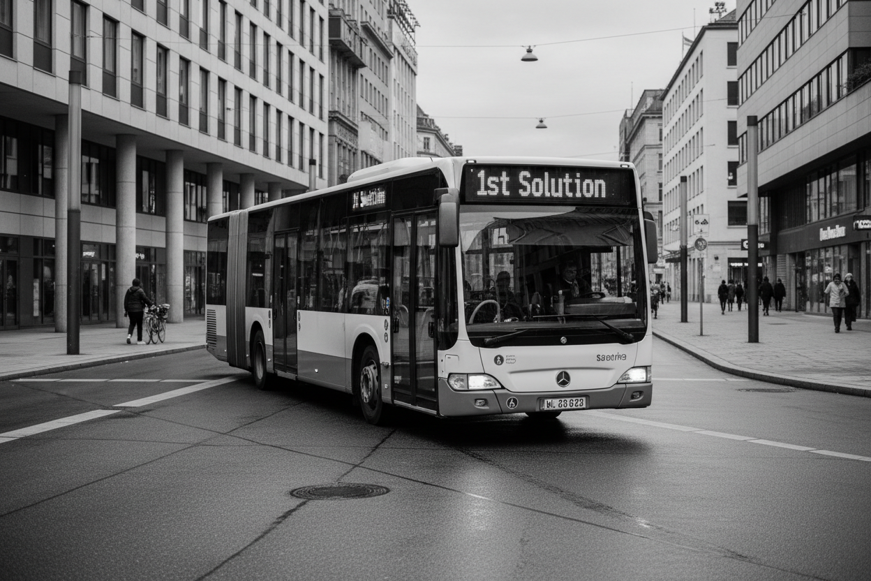 Unbeklebter Bus vor der Gestaltung